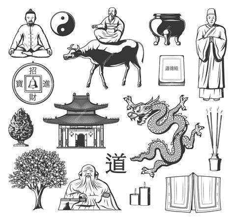 Premium Vector | Taoism chinese religion symbols and icons