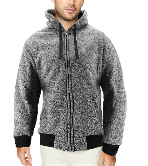 Men's Salt and Pepper Soft Sweater Sherpa Lined Heathered Zip Up Hoodie ...