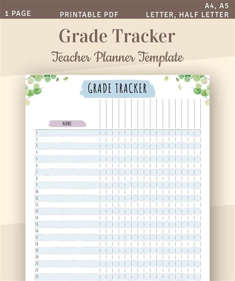 Printable Grade Tracker Template Teacher Grade Log Sheet - Etsy Singapore