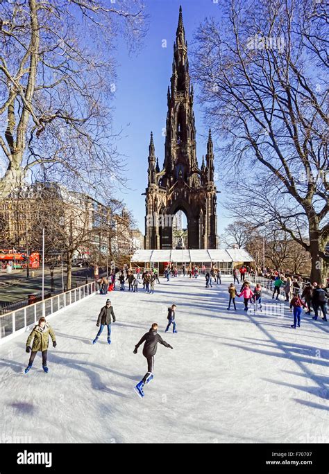 Edinburgh Christmas market 2015 in East Princes Gardens Edinburgh with ice skating rink and ...