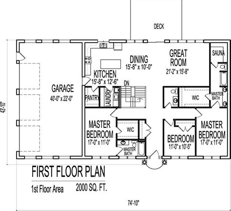 2000 Sq Ft One Story House Plans 5 Pictures - easyhomeplan