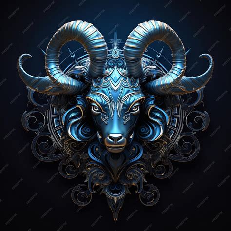 Premium PSD | Capricorn zodiac sign golden and blue on a black background 3d rendering illustration