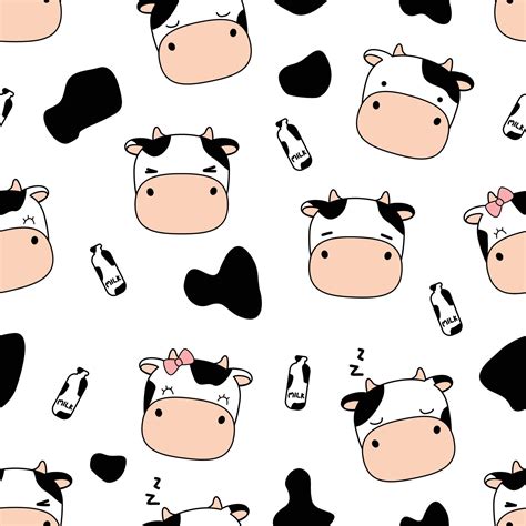 Cute cow and milk cartoon doodle seamless pattern 2266247 Vector Art at Vecteezy