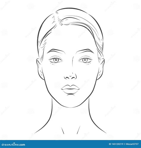 Woman Face. Black and White Line Sketch Front Portrait Stock Vector - Illustration of girl ...