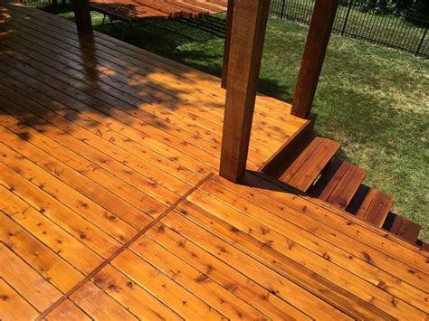 Two tone cedar deck. Cabot Stain Australian Oil. The posts and railing are getting two coats of ...