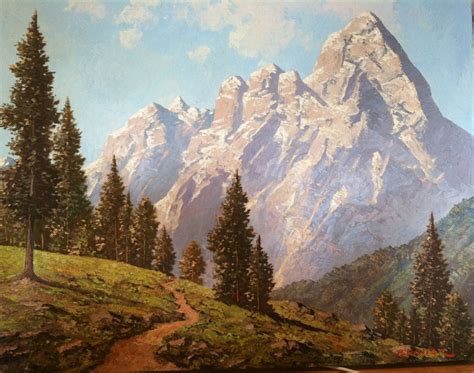 Antique landscape oil painting by Austrian artist Peter