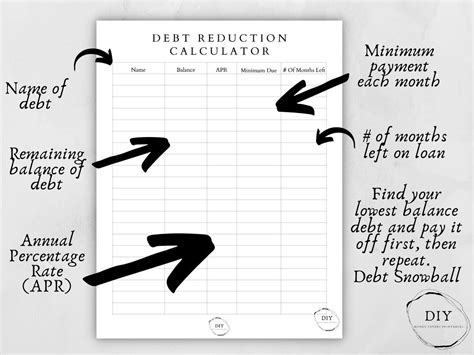 Debt Reduction Calculator Debt Payoff Calculator Debt Free | Etsy