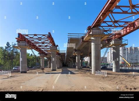 Elevated road construction site. Incremental launch Stock Photo - Alamy