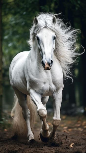 Premium Photo | A beautiful white horse running on the ground