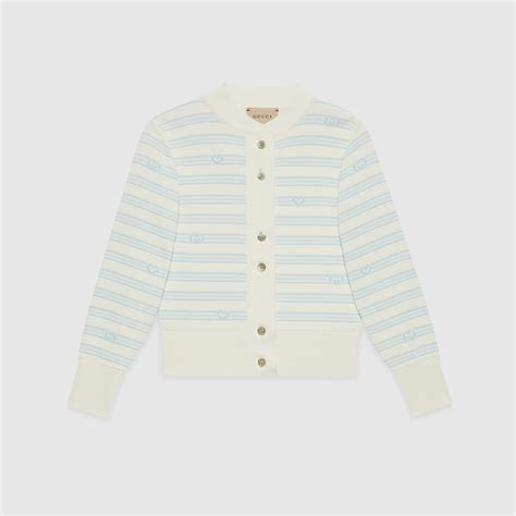 Children's striped viscose cardigan in white and light blue | GUCCI® US