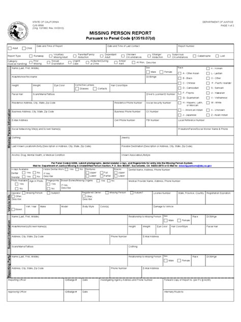 Missing Person Report Form - 2 Free Templates in PDF, Word, Excel Download