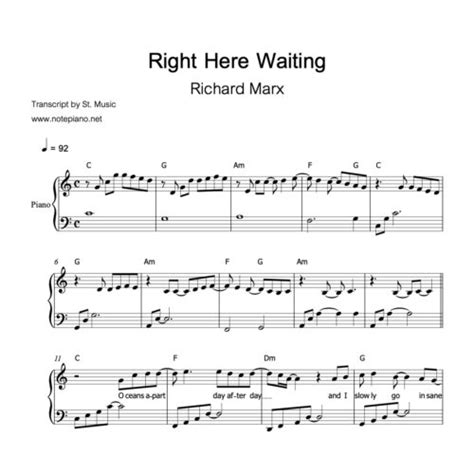 Right Here Waiting (Richard Marx) โน้ตเปียโน - www.notepiano.net