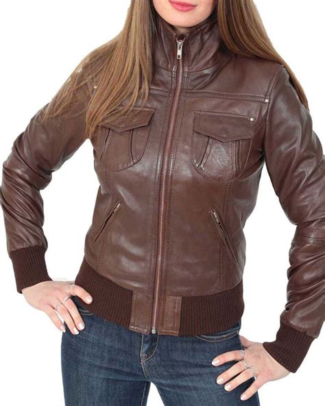 Shop Womens Classic Bomber Real Leather Jacket by SCIN