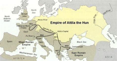 Attila the Hun's Empire about AD 450. | Storia europea, Storia dell'uomo, Mappe