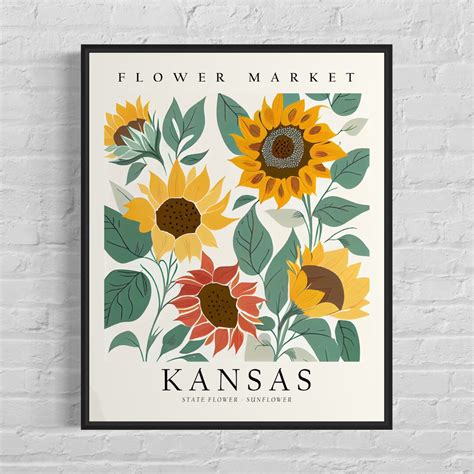 Kansas State Flower, Kansas Flower Market Art Print, Sunflower 1960's ...