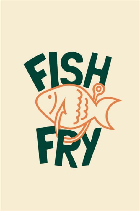 Fish Fry logo for an event. Handdrawn typography with a fish and hook ...