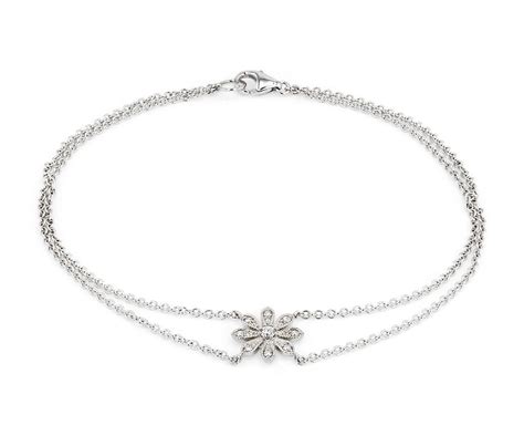 Blue Nile Studio Petite Diamond Daisy Flower Bracelet in 14k White Gold ...