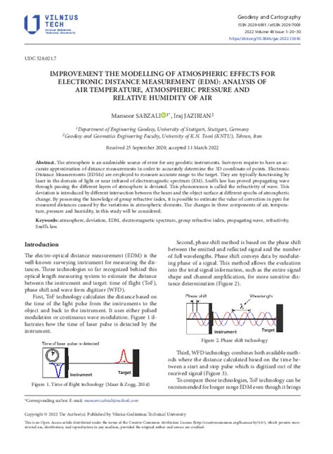 (PDF) Improvement the Modelling of Atmospheric Effects for Electronic Distance Measurement (Edm ...