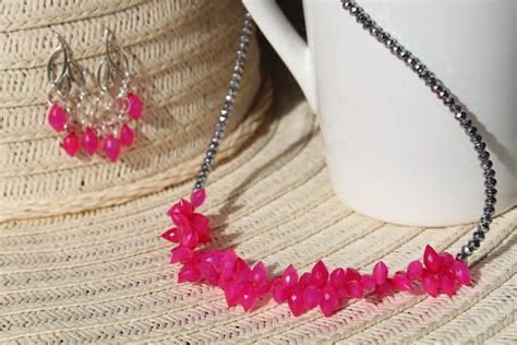 Hot Pink Chalcedony Necklace AAA Chalcedony Dew Drop Gemstones Silver ...