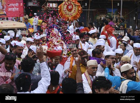 Pune, India - September 29, 2023, Shri Kasba Ganpati Ganpati Palkhi , Ganesh immersion ...