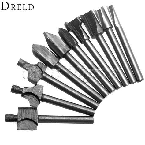 10Pcs Dremel Accessories Woodworking Tools HSS Titanium Router Mill Bits Wood Cutter Trimmer ...