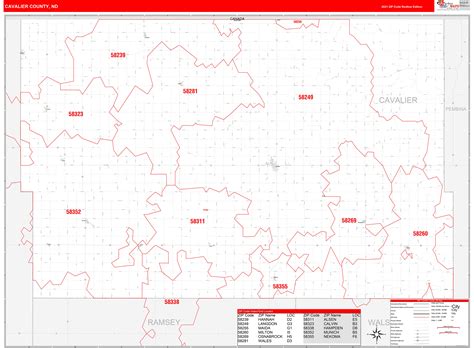 Cavalier County, ND Zip Code Wall Map Red Line Style by MarketMAPS ...