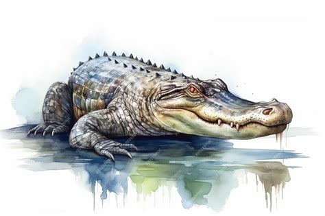 Premium AI Image | Watercolor alligator illustration on white background