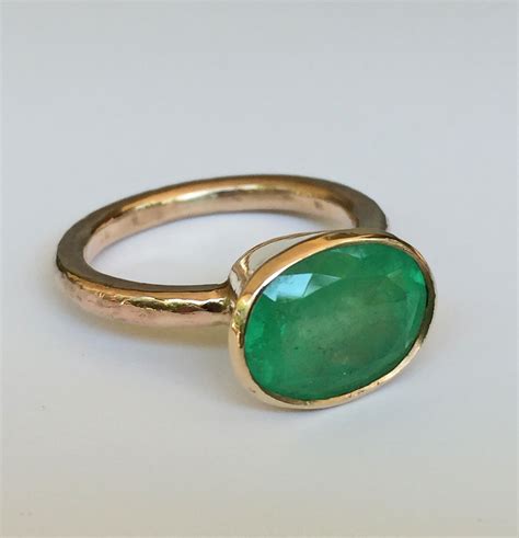 Rare Hammered Yellow Gold Emerald Ring BIG 4.80ct Oval Natural Colombi – EmeraldsMaravellous