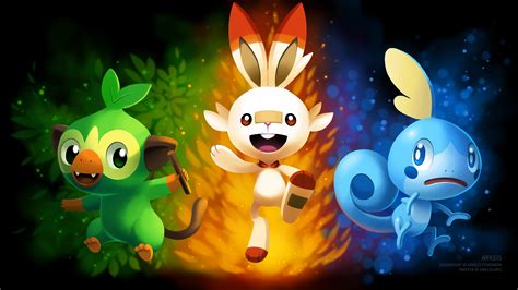 Grookey, Scorbunny, Sobble, Pokemon Sword and Shield, 4K, #1 Wallpaper PC Desktop