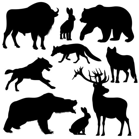 Black vector outline wild forest animals silhouettes By Microvector ...