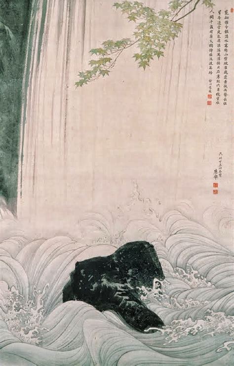 Maruyama Okyo. 日本語: 青楓瀑布図. Green Maple and Waterfall. Japanese hanging scroll. Edo period (1787 ...