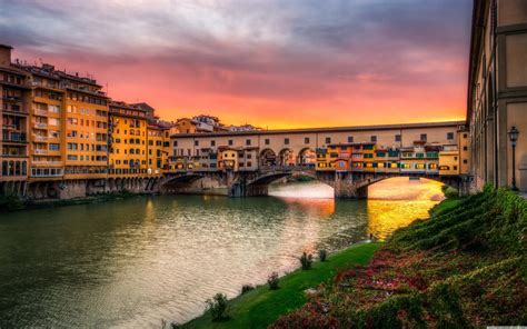 Download Canal Sunset Florence Italy Bridge Man Made Ponte Vecchio 4k ...