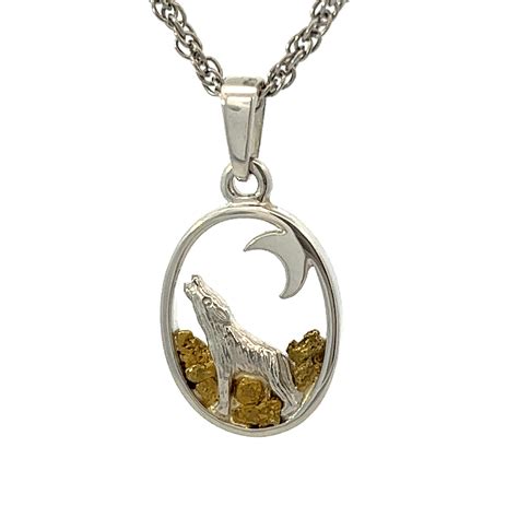 Gold Nugget Howling Wolf Pendant - Alaska Mint