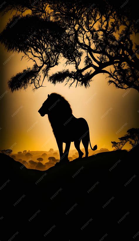 Premium Vector | Black silhouette of a lion on sunset background