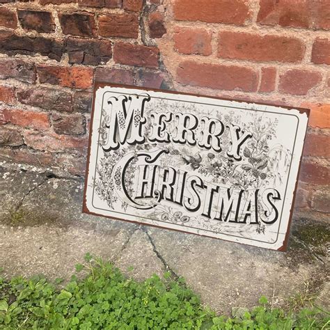 Vintage Merry Christmas Typography - Metal Christmas Wall Sign - Vintage Christmas Art