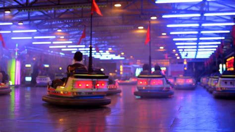 Bumper Cars Ride In Motion With Flashing Colorful Lights In A Fun Fair ...