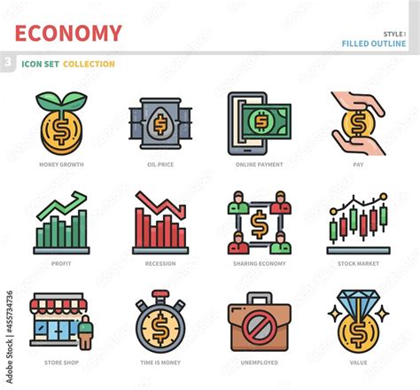 economy icon set,filled outline style,vector and illustration Stock ...