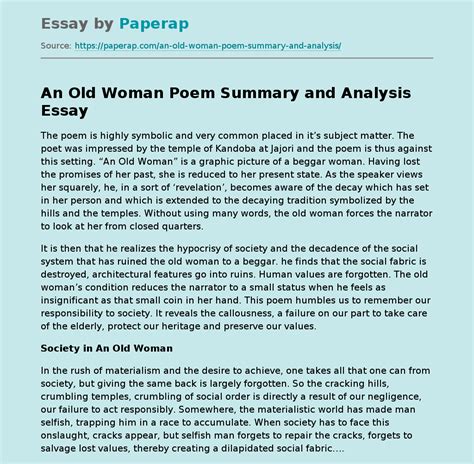 An Old Woman Poem Summary and Analysis Free Essay Example