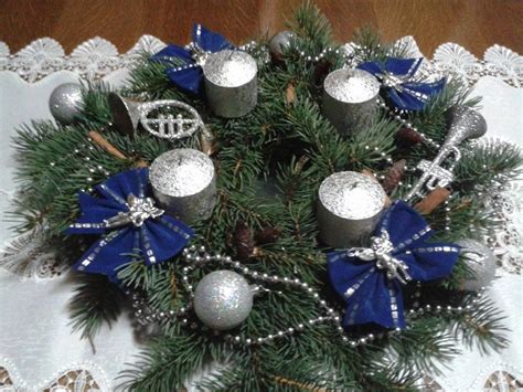 Advent wreath blue bows and silver candles | Kranz