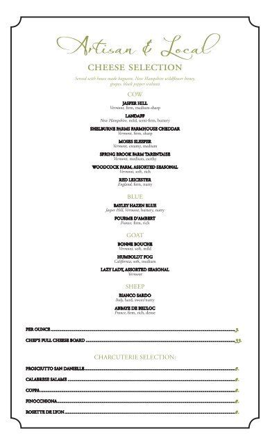 Fine Dining Menu - Bedford Village Inn