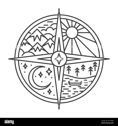 Compass line art Black and White Stock Photos & Images - Alamy