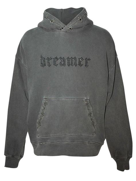 Amiri Cotton Dreamer Distressed Studded Hoodie Grey in Gray for Men - Lyst