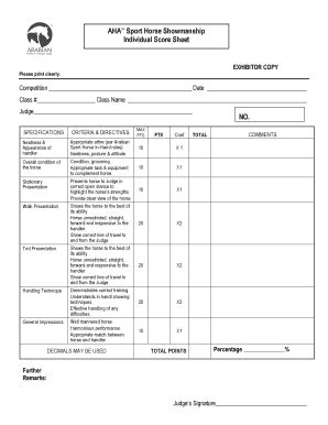 Horse Judging Score Sheets