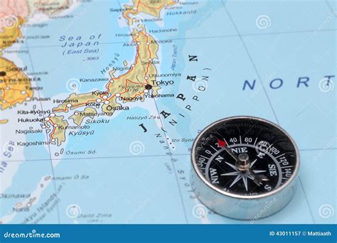 Travel destination Japan, map with compass