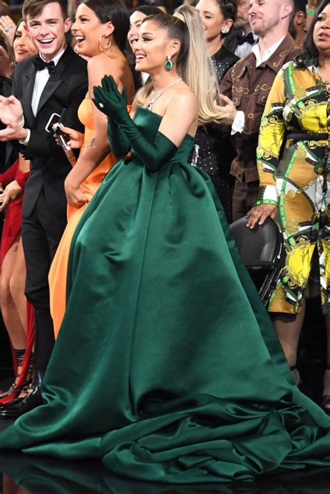 Ariana Grande Emerald Green Strapless Ball Gown 2020 Grammy Awards - TheCelebrityDresses