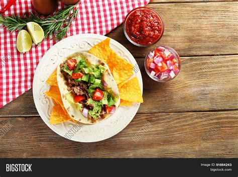 Mexican Food Taco Plate On Wooden Image & Photo | Bigstock