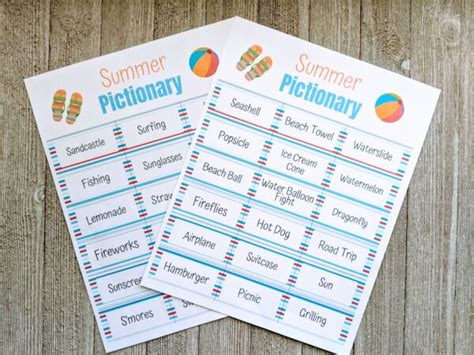 Summer Pictionary Words for Kids - Free Printable Game