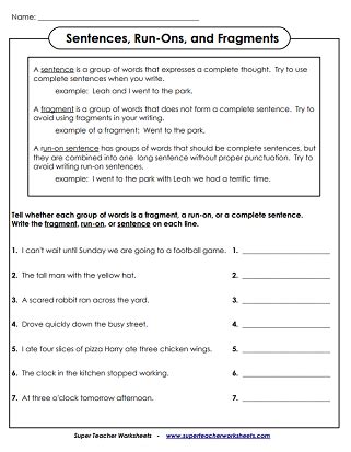 Sentences, Fragments, and Run-On Sentences