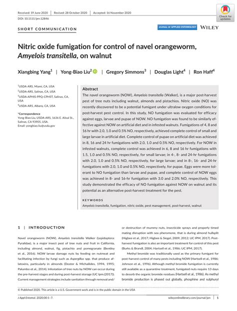 (PDF) Nitric oxide fumigation for control of navel orangeworm, Amyelois ...