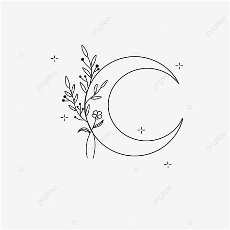 Aesthetic Line Art PNG Transparent, Line Art Aesthetic Moon And Leaves ...